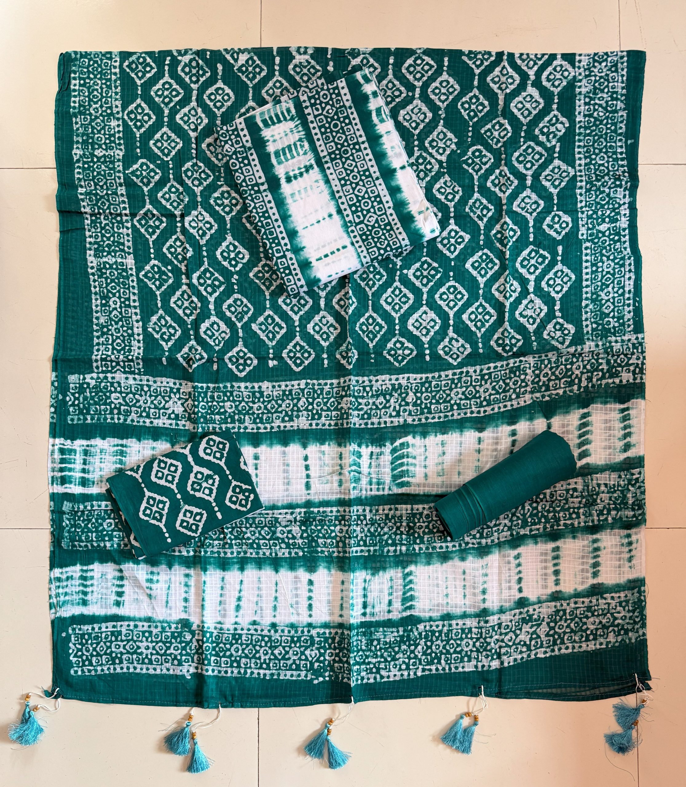Sea Green/ White -বাটিক থ্রি পিস