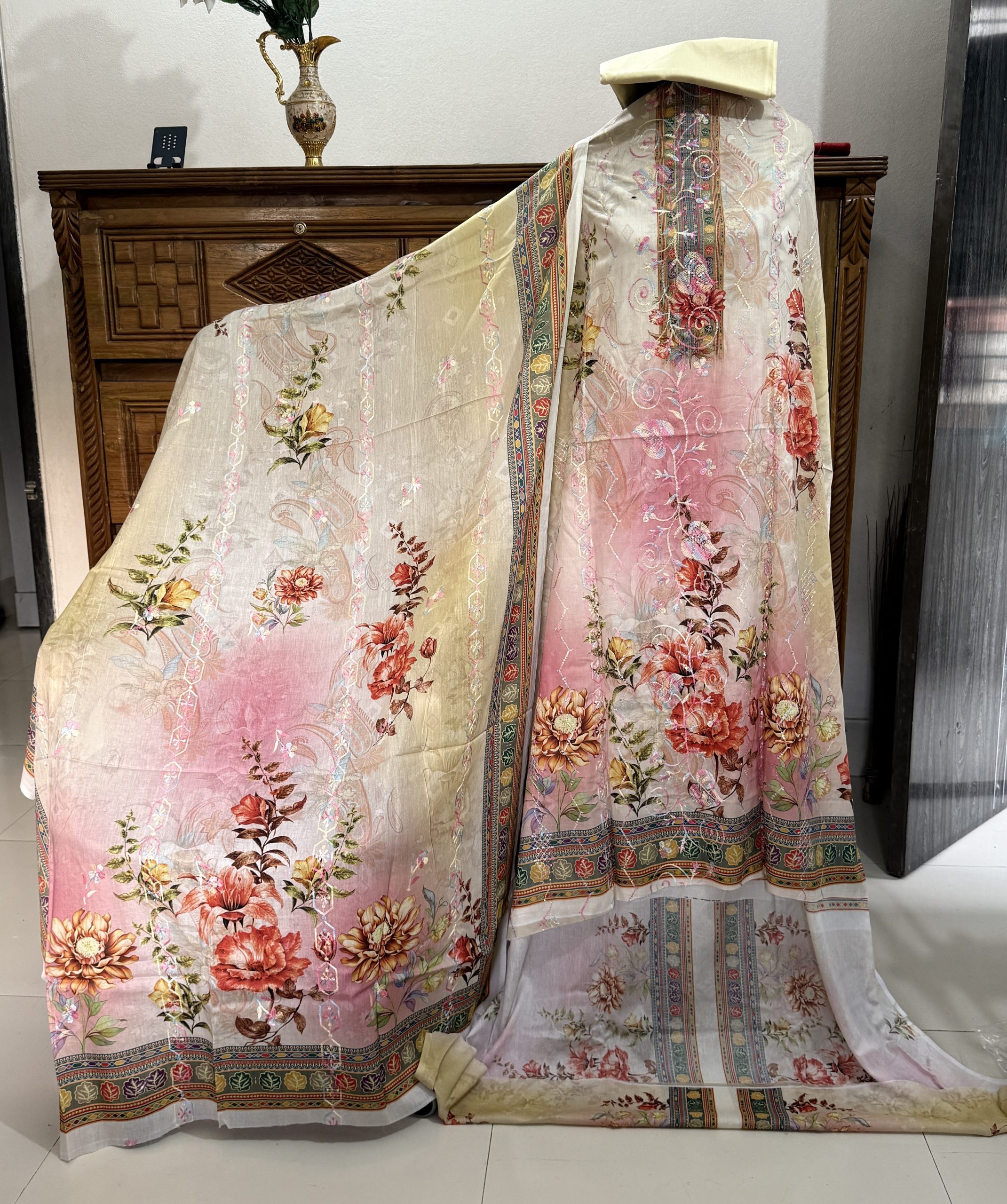 Rose Gold Multicolor-বারিশ কটন (সুতার কাজ করা)