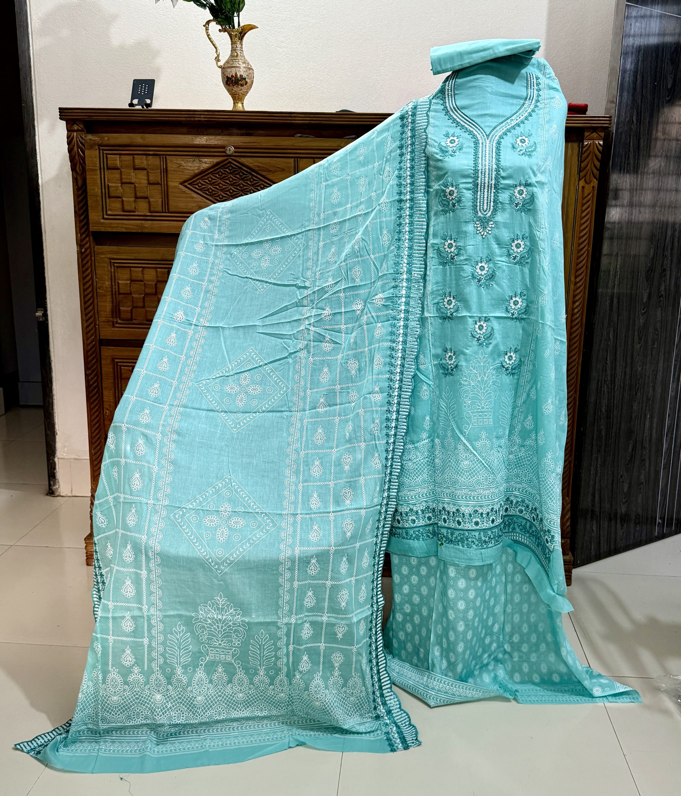 Sea Green Multicolor- নবনিতা (সুতার কাজ করা)