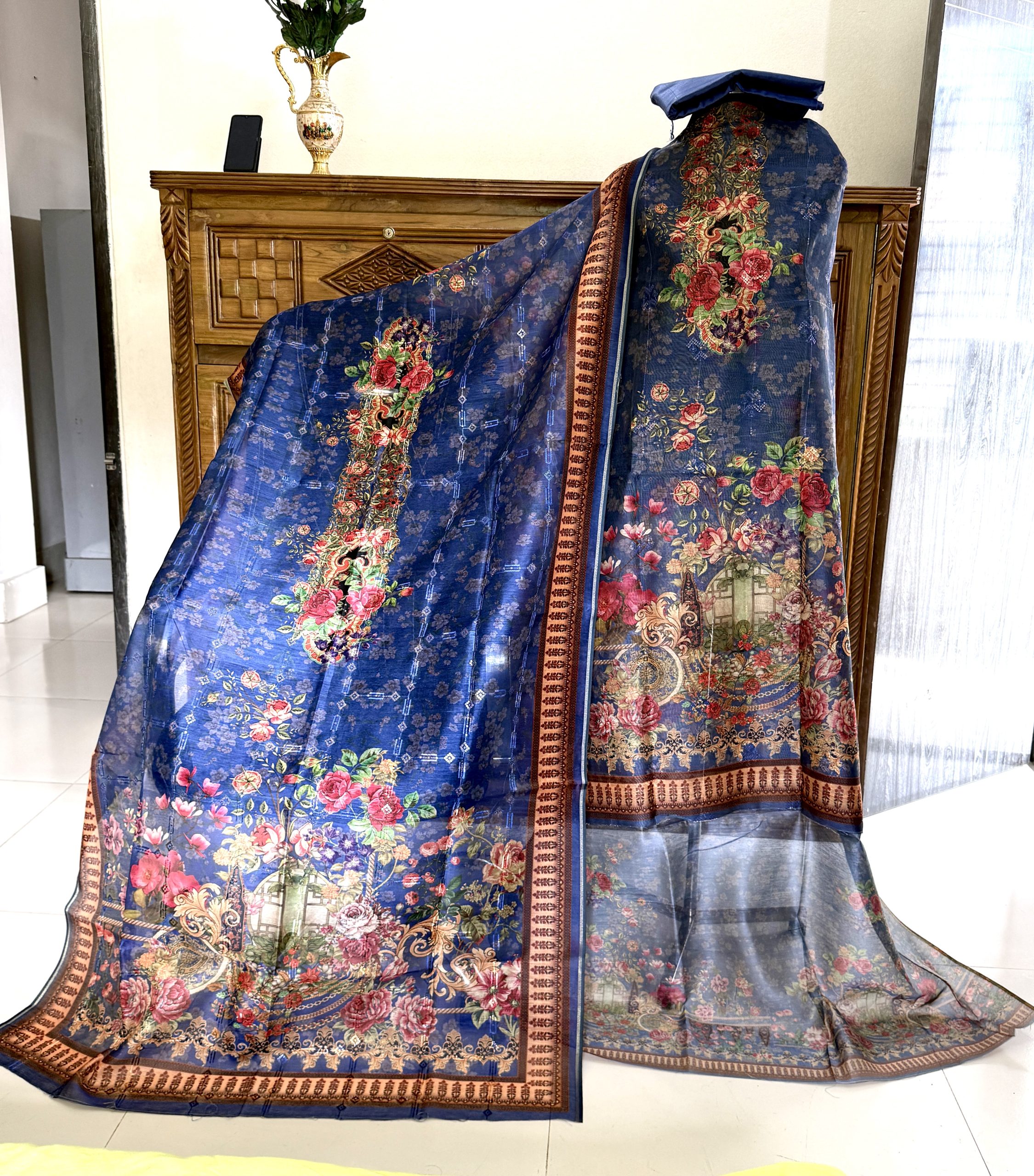 Blue Multicolor-টিস্যু জরজেট