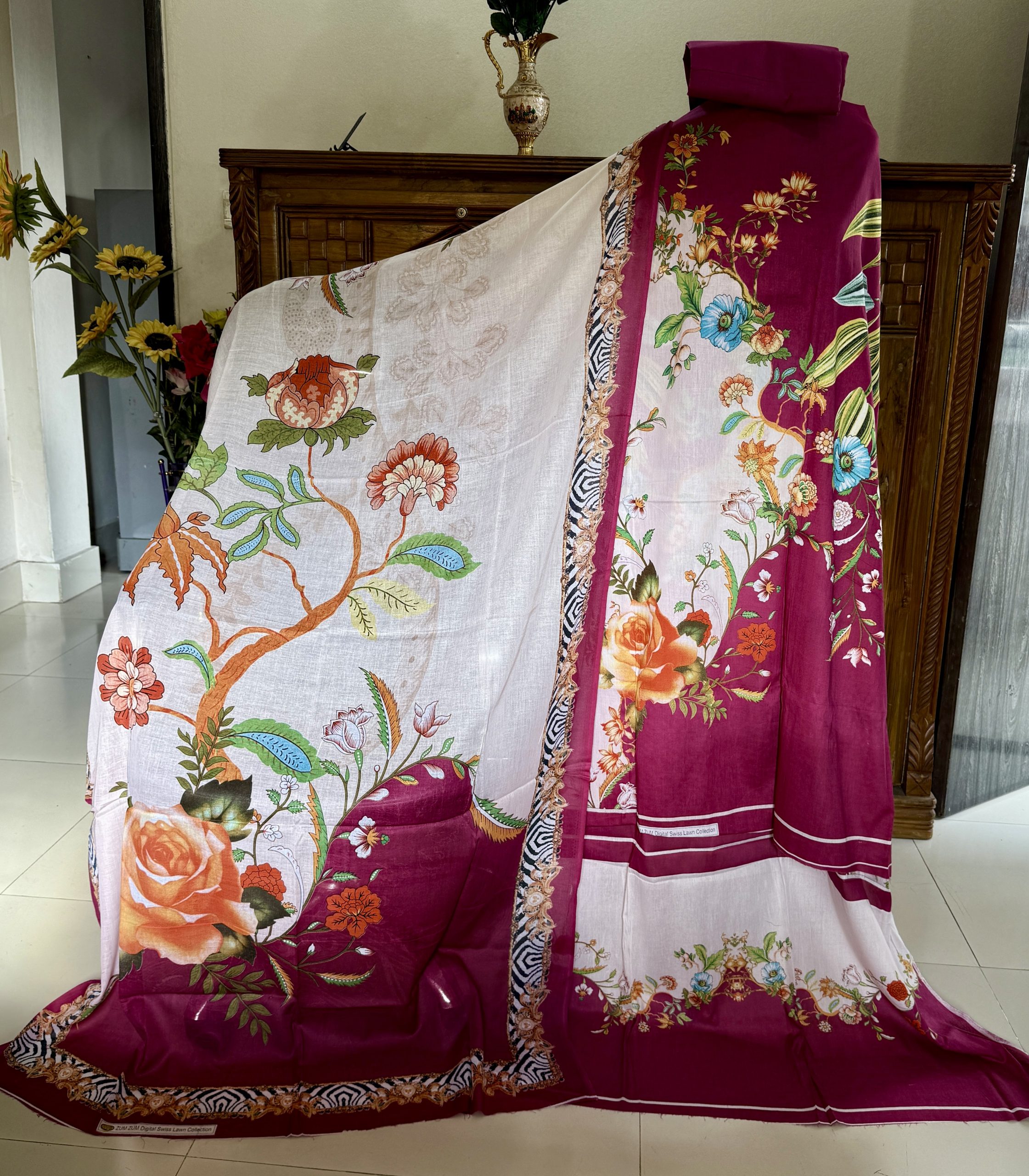 Deep Maroon/Off White Multicolor-জমজম
