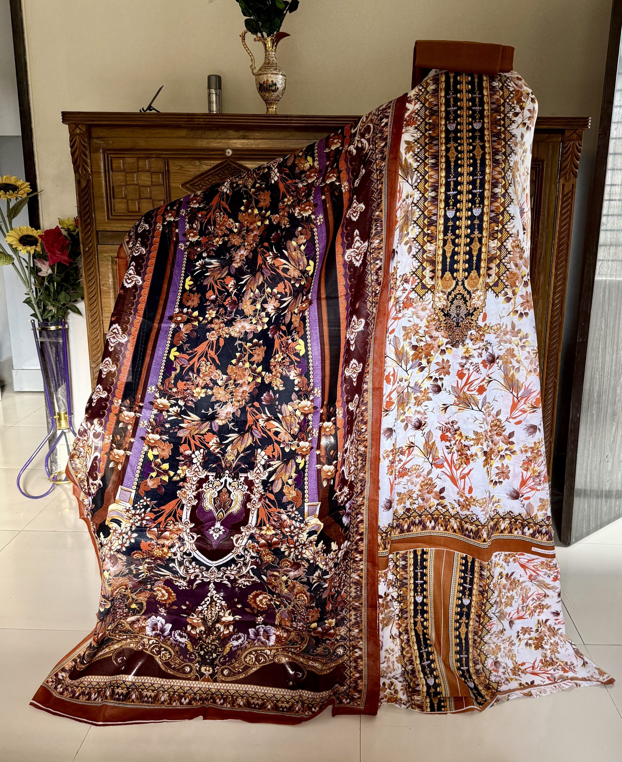 Maroon/ White Multicolor-বোম্বে কটন